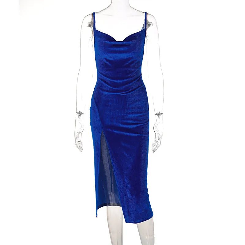 Elegant Evening Gown For Women Summer Velvet Midi Bodycon Party Dress