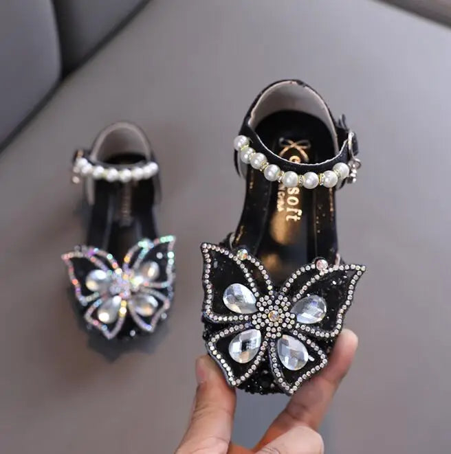 Children High Heel Glitter Crystal Sandals