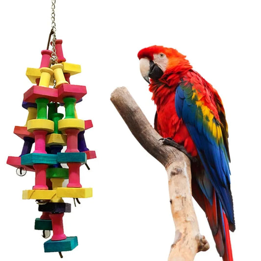 Parrot Block Splicing Toy Pet Rainbow Bite Rope Toy Bird Chew Wooden Items House Pet Accessories Folding Pet Pendant