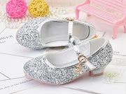 Girls Shoes Children High Heel Glitter Crystal Sandals Fashion Buckle Kids Princess Dance Shoe Student Performance Leather Shoes