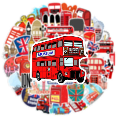 10/50Pcs Classic British Style Stickers Laptops Luggage Sticker Red Bus Phone Booth London England Red Decorative Toys Wholesale