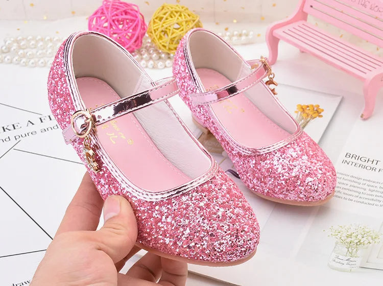 Girls High Heel Glitter Sandals for Kids Princess Dance Performance Shoes