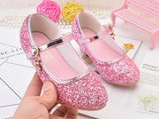 Girls Shoes Children High Heel Glitter Crystal Sandals Fashion Buckle Kids Princess Dance Shoe Student Performance Leather Shoes