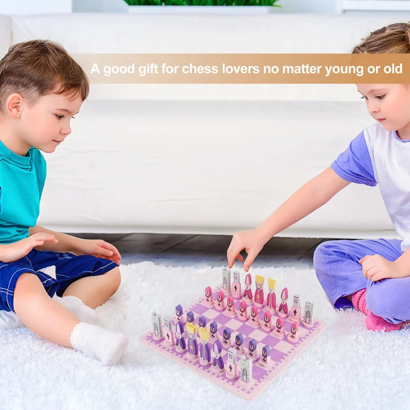 Travel Chess Set With Chess Board Educational Toys For Kids And Adults Pink