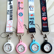 Cartoon lanyards for medical staff with keychains and watches.