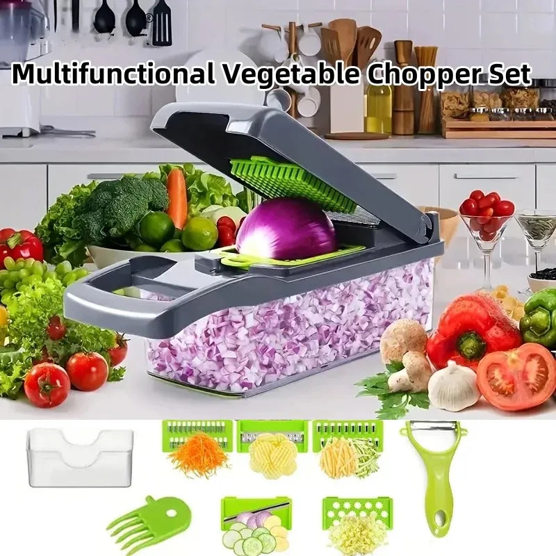 Multifunctional Vegetable Chopper Onion Chopper Handle Food Grate Food Chopper Kitchen Vegetable Slicer Dicer Cut  14/16 in 1