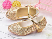 Girls Shoes Children High Heel Glitter Crystal Sandals Fashion Buckle Kids Princess Dance Shoe Student Performance Leather Shoes