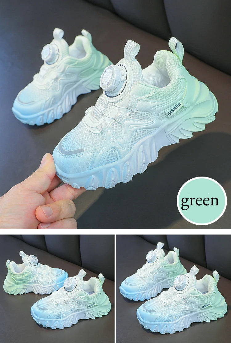 Kids' White Mesh Running Shoes with Rotating Button