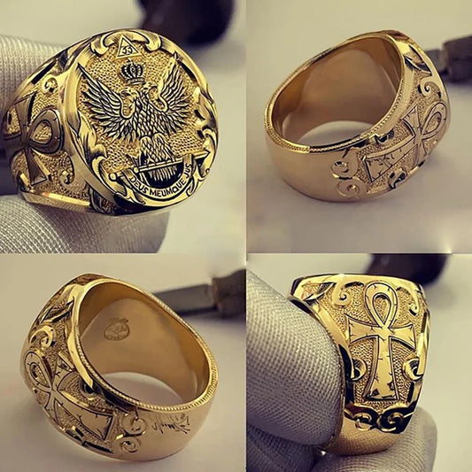 Vintage gold double-headed eagle ring for men I Free Shipping