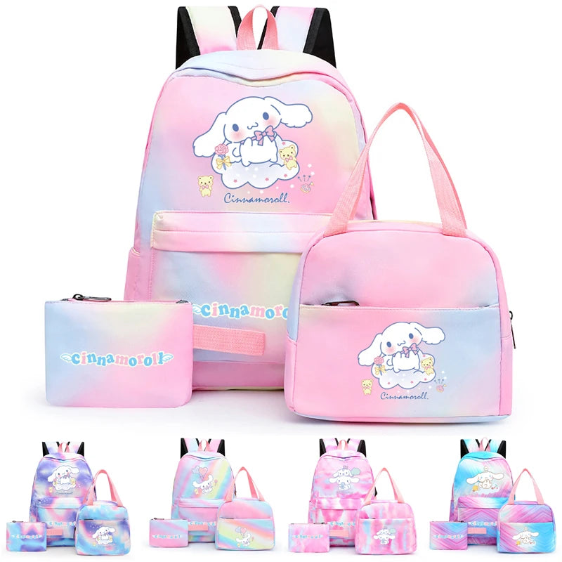 Cinnamoroll Backpack Set - 3Pcs Student Bag for Kids, Kawaii Pencil Case & Lunch Bag