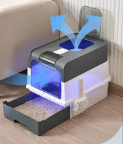 Oversize Rechargeable Deodorizing Cat Litter Box with UV Sterilization.