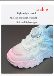 Kids' White Mesh Running Shoes with Rotating Button