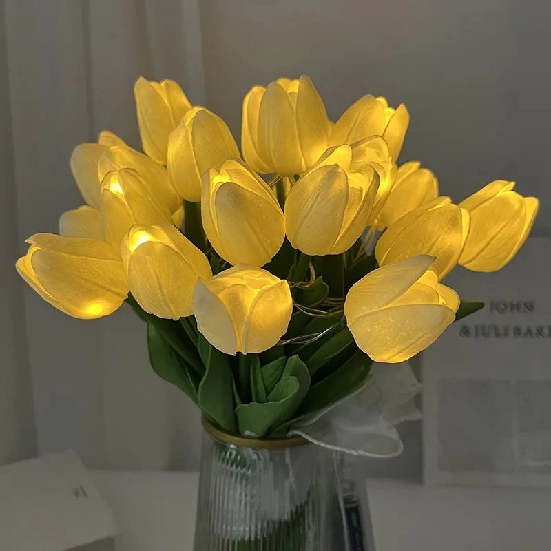 5/10pcs LED Tulip Artificial Flower Bouquet - PU Fake Flowers for Home and Garden Decoration, Wedding, and Birthday Gifts.