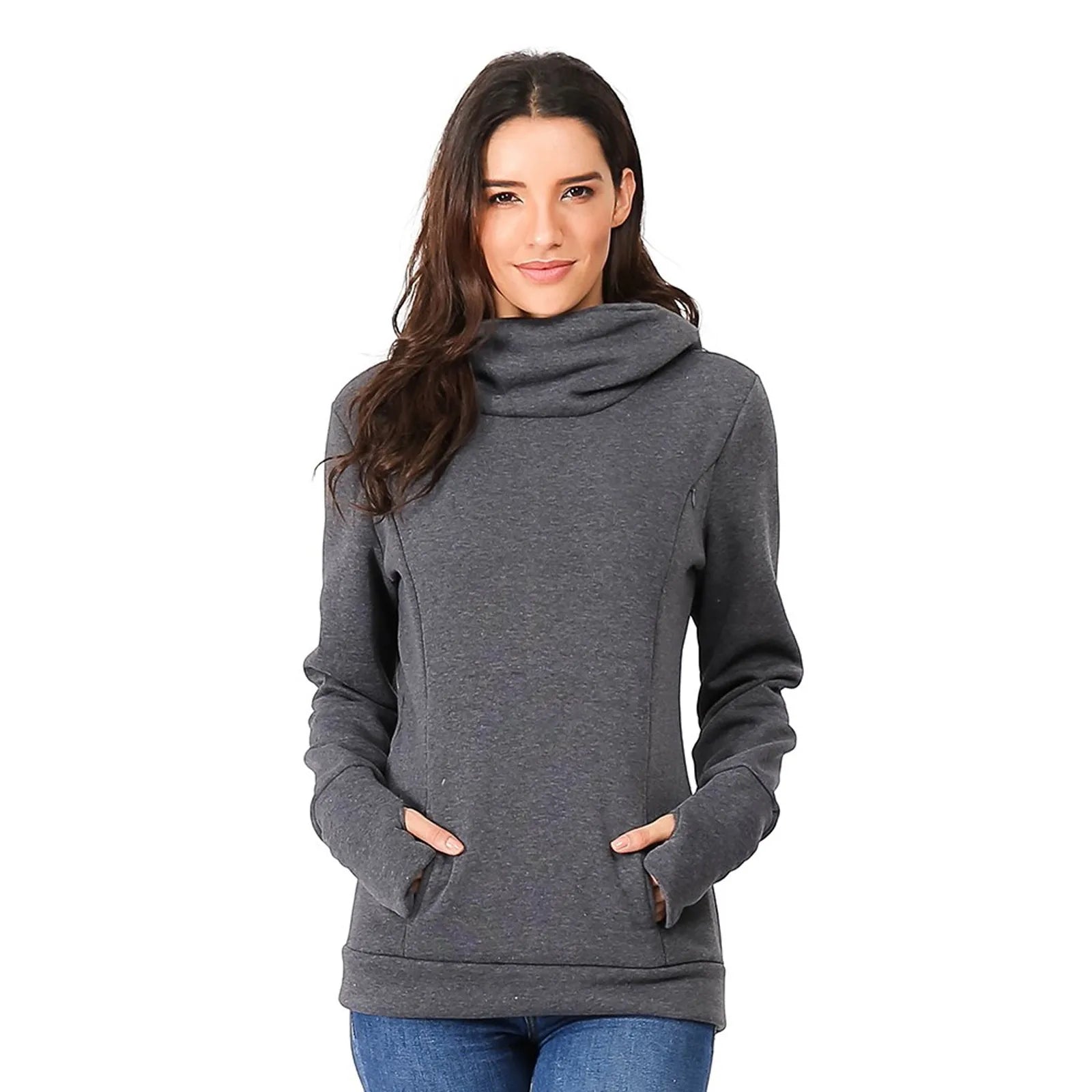 Medium Sleeve Breastfeeding Women's Hoodie Maternity long-hooded Hooded Sweatshirts Fashionable Maternity Tops