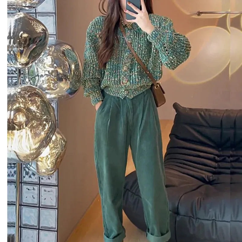 Autumn and Winter New Women's Slim Fit Sweater High Waisted Pants Two-piece Set in Sweet Style High-end Outfit