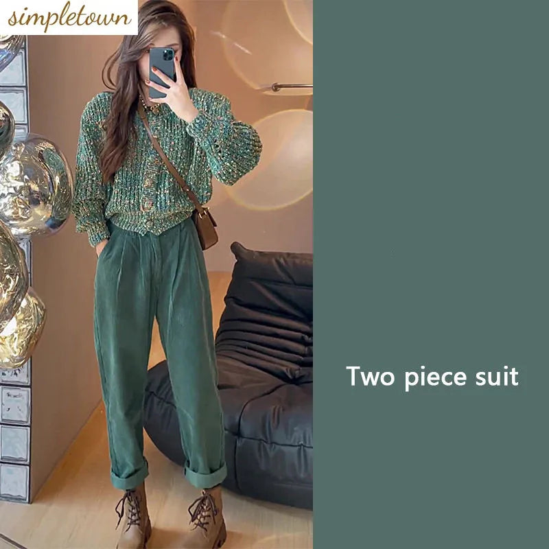 Autumn and Winter New Women's Slim Fit Sweater High Waisted Pants Two-piece Set in Sweet Style High-end Outfit