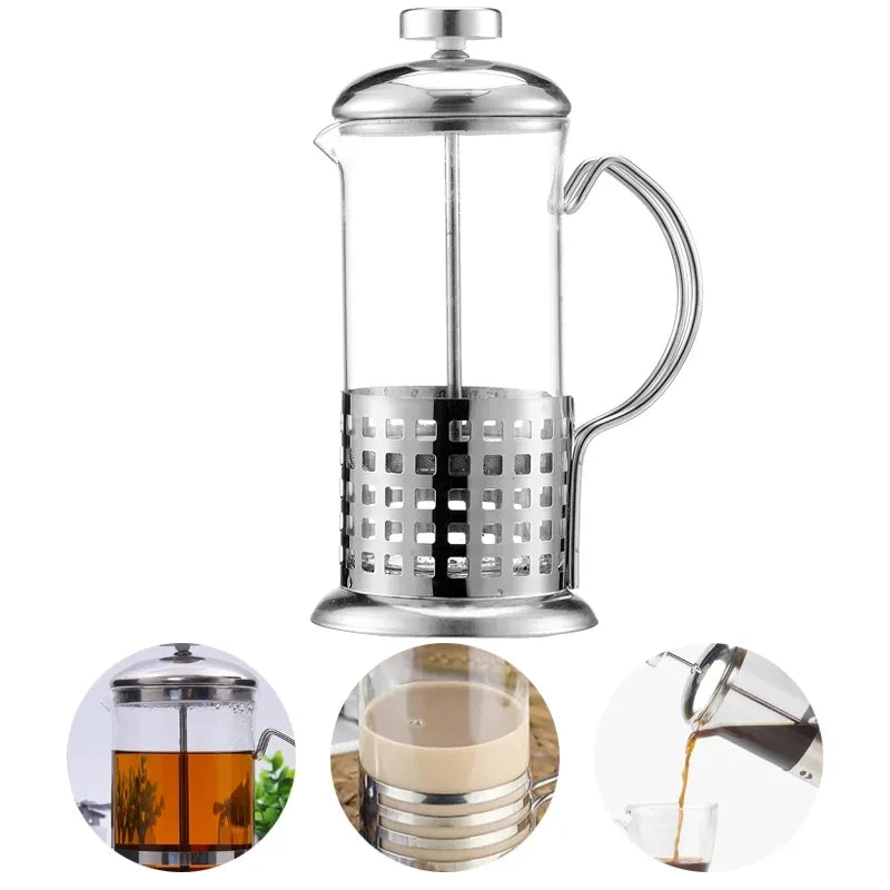 Espresso Maker French Press 350ml Stainless Steel Glass Teapot