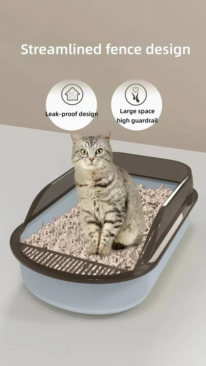 Large cat litter box with splashproof design for clean pet area. Easy-to-clean basin for pet toilet. Upgrade pet's bathroom experience.