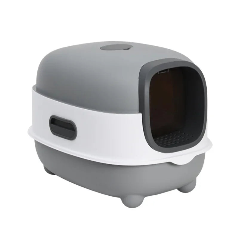 Large closed cat litter box with UV sterilization for pets.