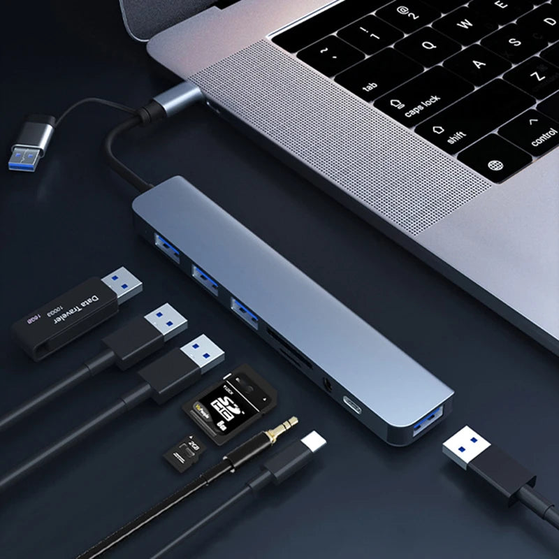 8-IN-2 USB Hub 3.0 C Hub Dock 5Gbps Speed USB Splitter C to USB OTG for Macbook Pro