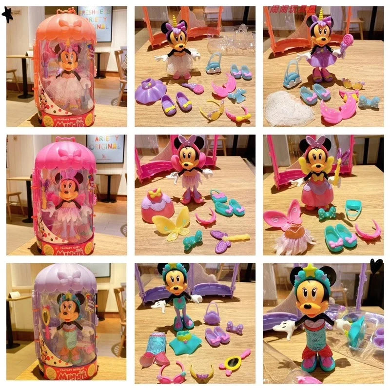 Cute Minnie Dress Up Doll Kawaii Kids Toys Anime Figure Movable Play House Pvc Model