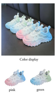 Kids' White Mesh Running Shoes with Rotating Button