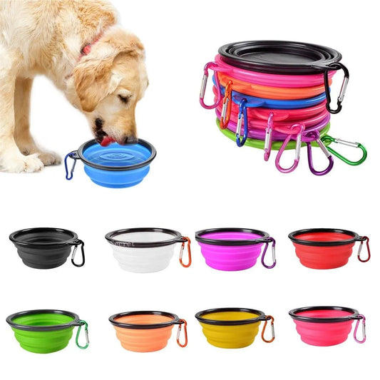 Collapsible Silicone Pet Food Water Bowl for Outdoor Camping Travel - Portable Folding Supplies with Carabiner