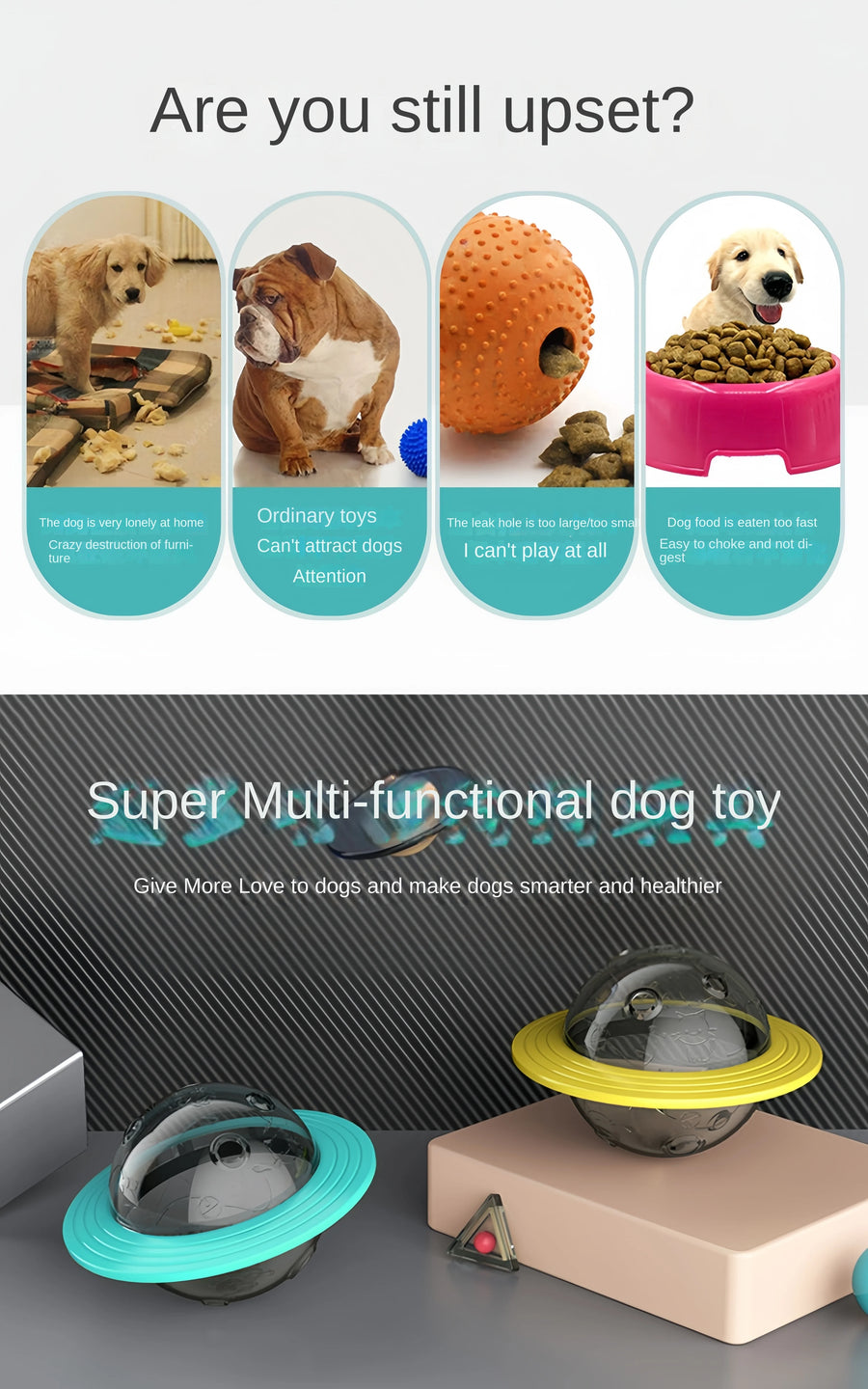 Durable interactive dog toy with treat dispensing for good habits.