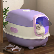 Large closed cat litter box with UV sterilization for pets.