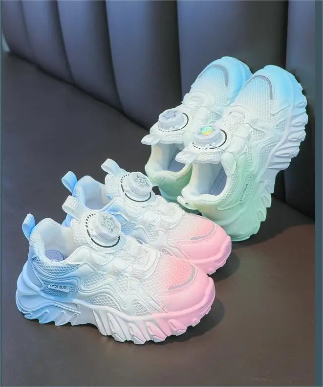 Kids' White Mesh Running Shoes with Rotating Button