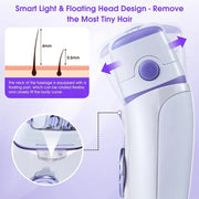 Rechargeable electric epilator for women's leg, body, facial, and bikini hair removal.