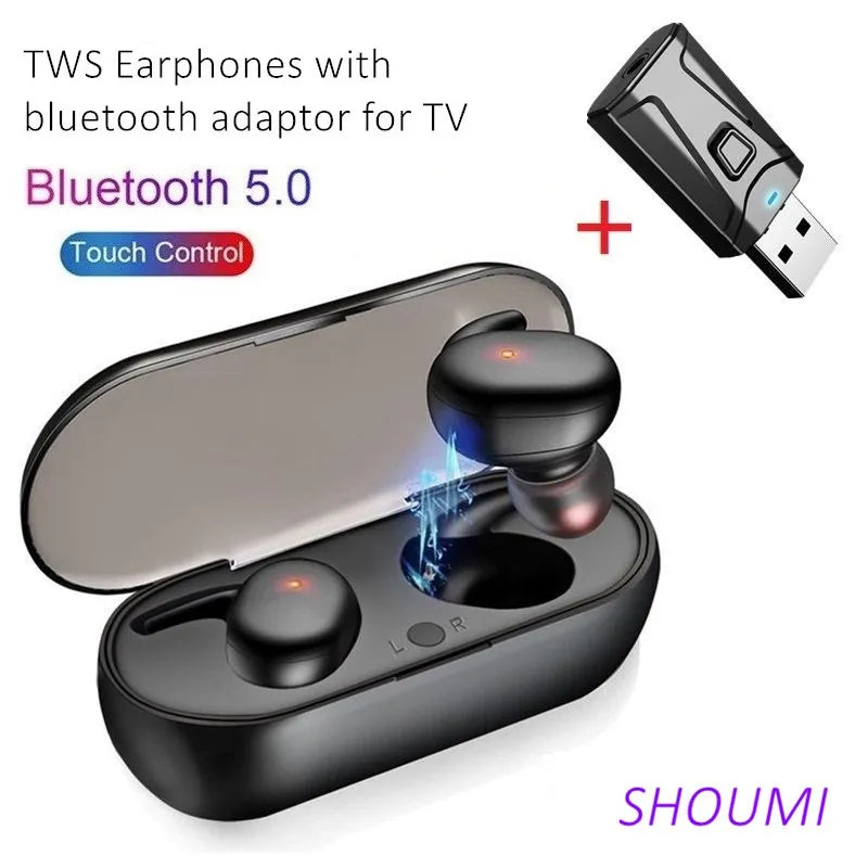 Wireless Earphones Sports Waterproof TWS Bluetooth Earbuds USB TV Adaptor Use For Television with Mic Touch Control TWS Earpiece