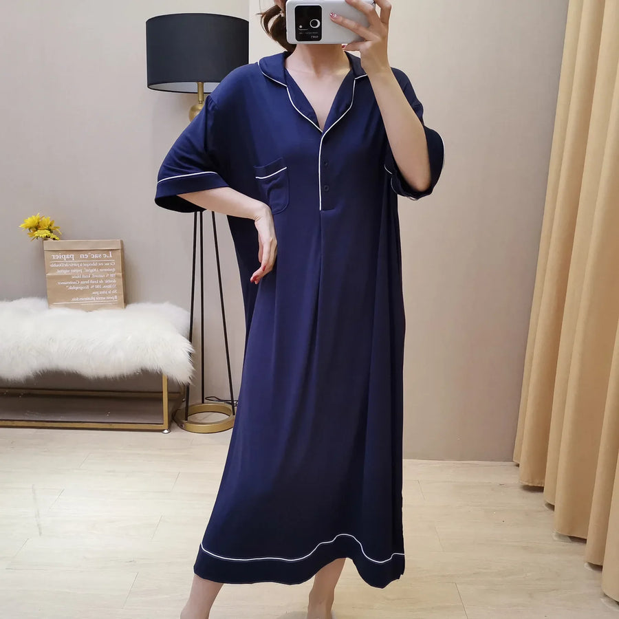 Women's Summer Short Sleeve Sleep Tops Modal Nightdress Loose Home Clothes with Pocket Plus Size Lingerie Sleepwear