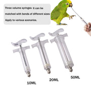 Parrot feeding syringe with 6 curved gavage tubes, 3 sizes.