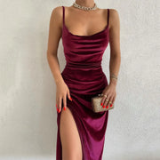 Elegant Evening Gown For Women Summer Velvet Midi Bodycon Party Dress