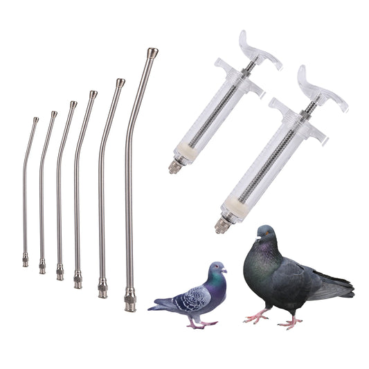 Parrot feeding syringe with 6 curved gavage tubes, 3 sizes.