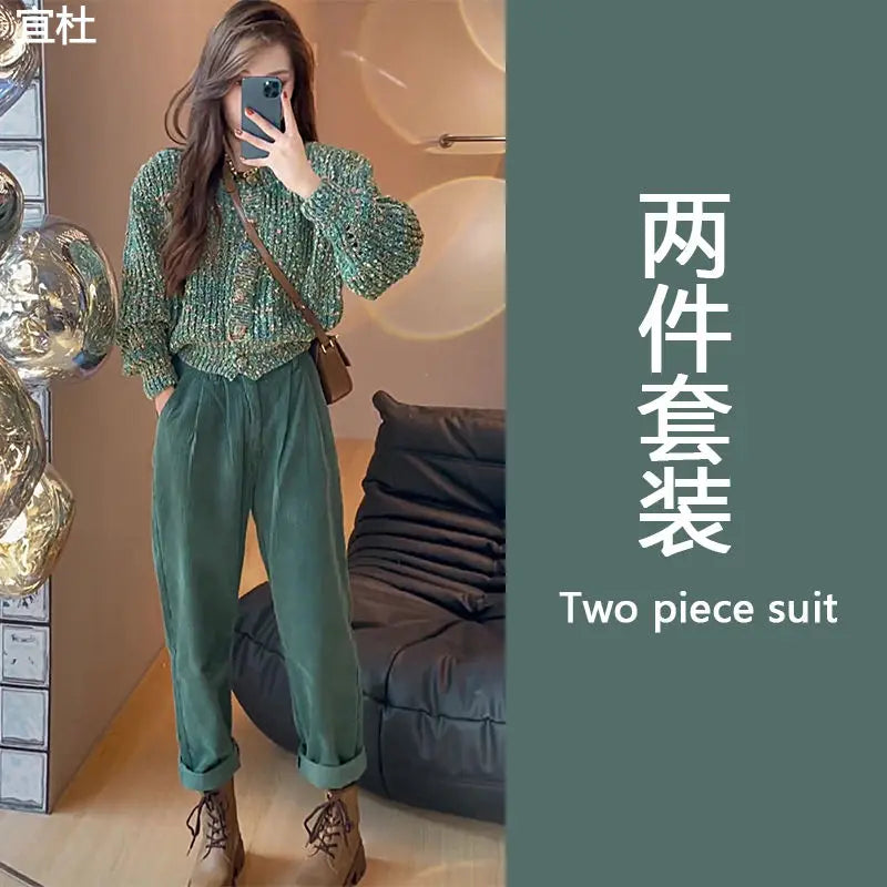 Autumn and Winter New Women's Slim Fit Sweater High Waisted Pants Two-piece Set in Sweet Style High-end Outfit