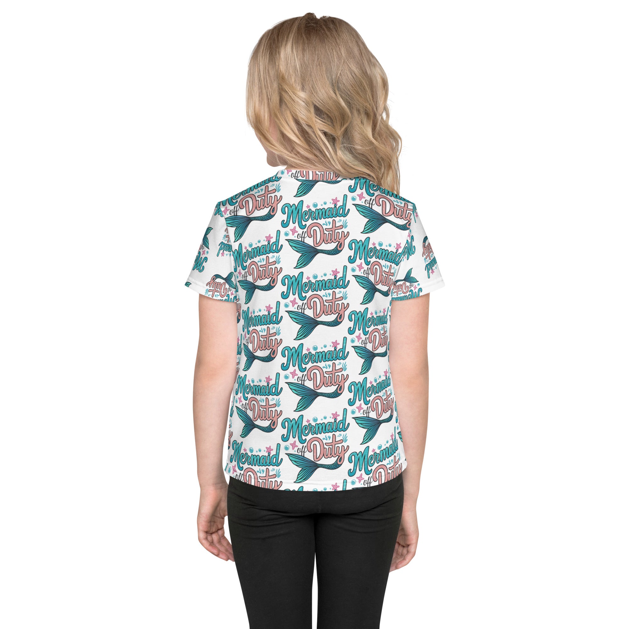 Kids crew neck all over mermaid print t-shirt