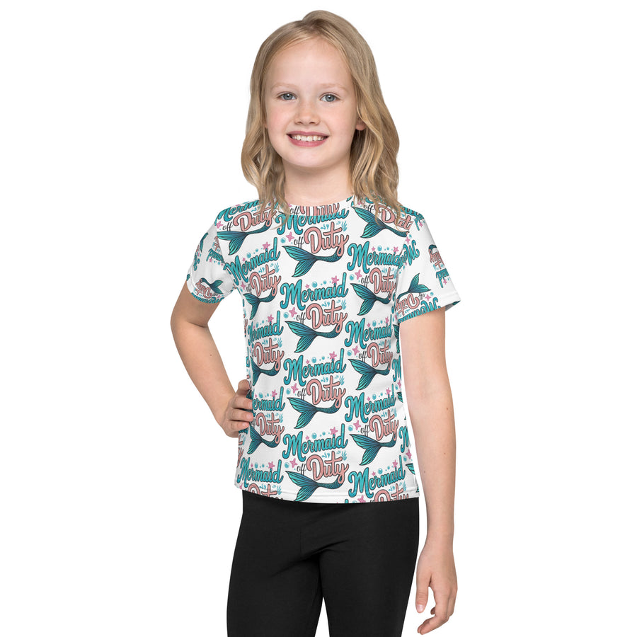 Kids crew neck all over mermaid print t-shirt