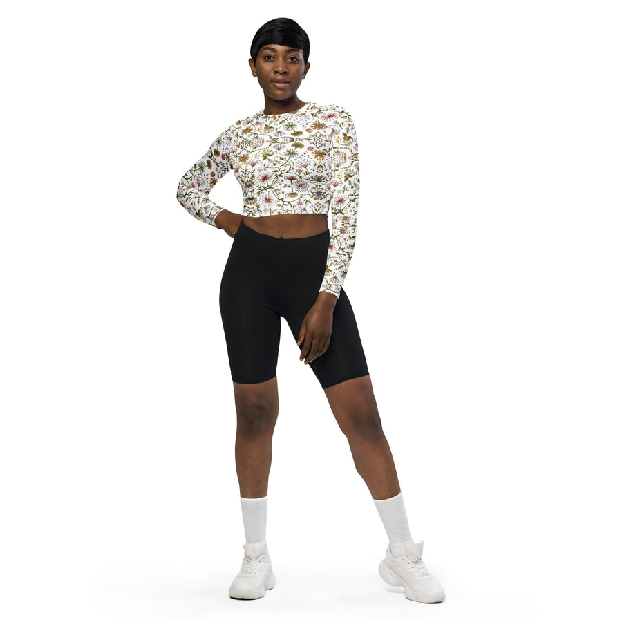 Recycled long-sleeve floral print crop top