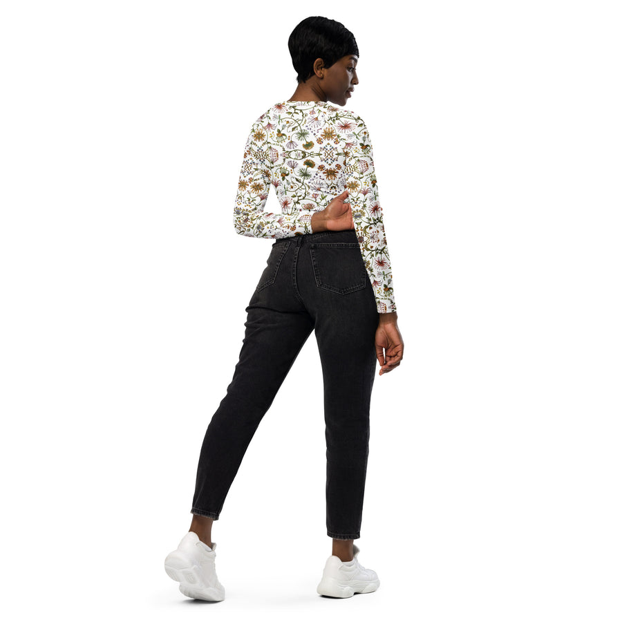 Recycled long-sleeve floral print crop top