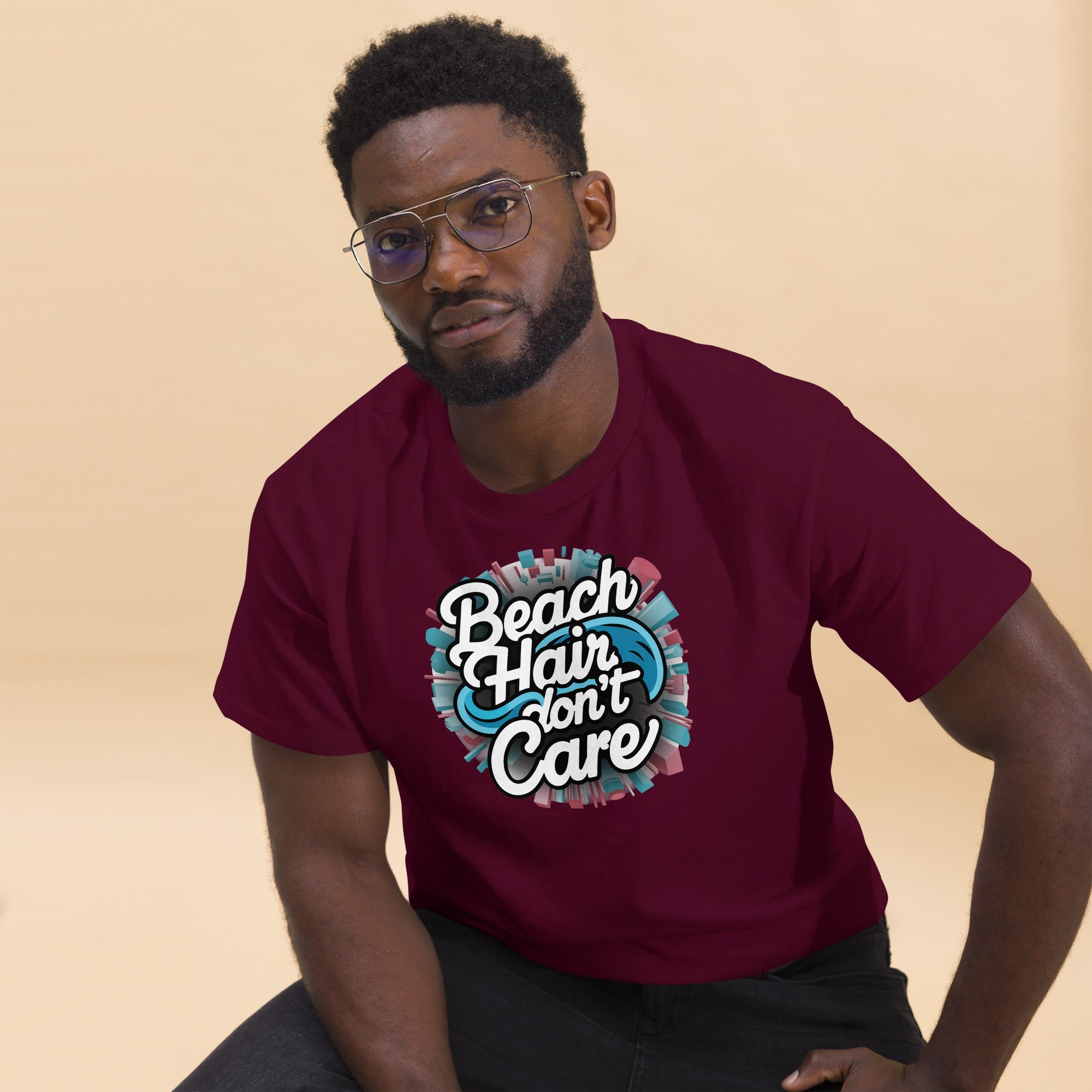 Men's beach hair don't care printed classic tee