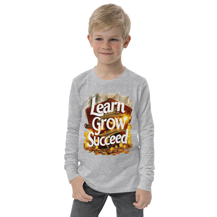 Youth Long Sleeve Learn Grow Succeed Printed Crew Neck Tee