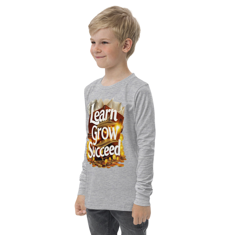 Youth Long Sleeve Learn Grow Succeed Printed Crew Neck Tee