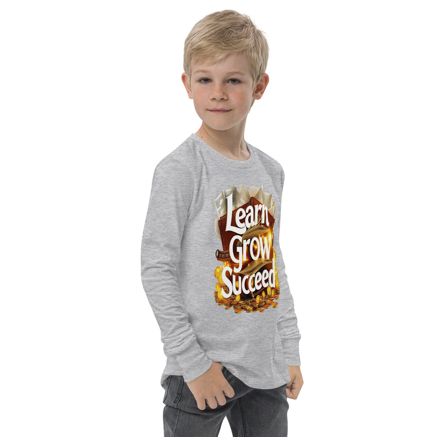 Youth Long Sleeve Learn Grow Succeed Printed Crew Neck Tee