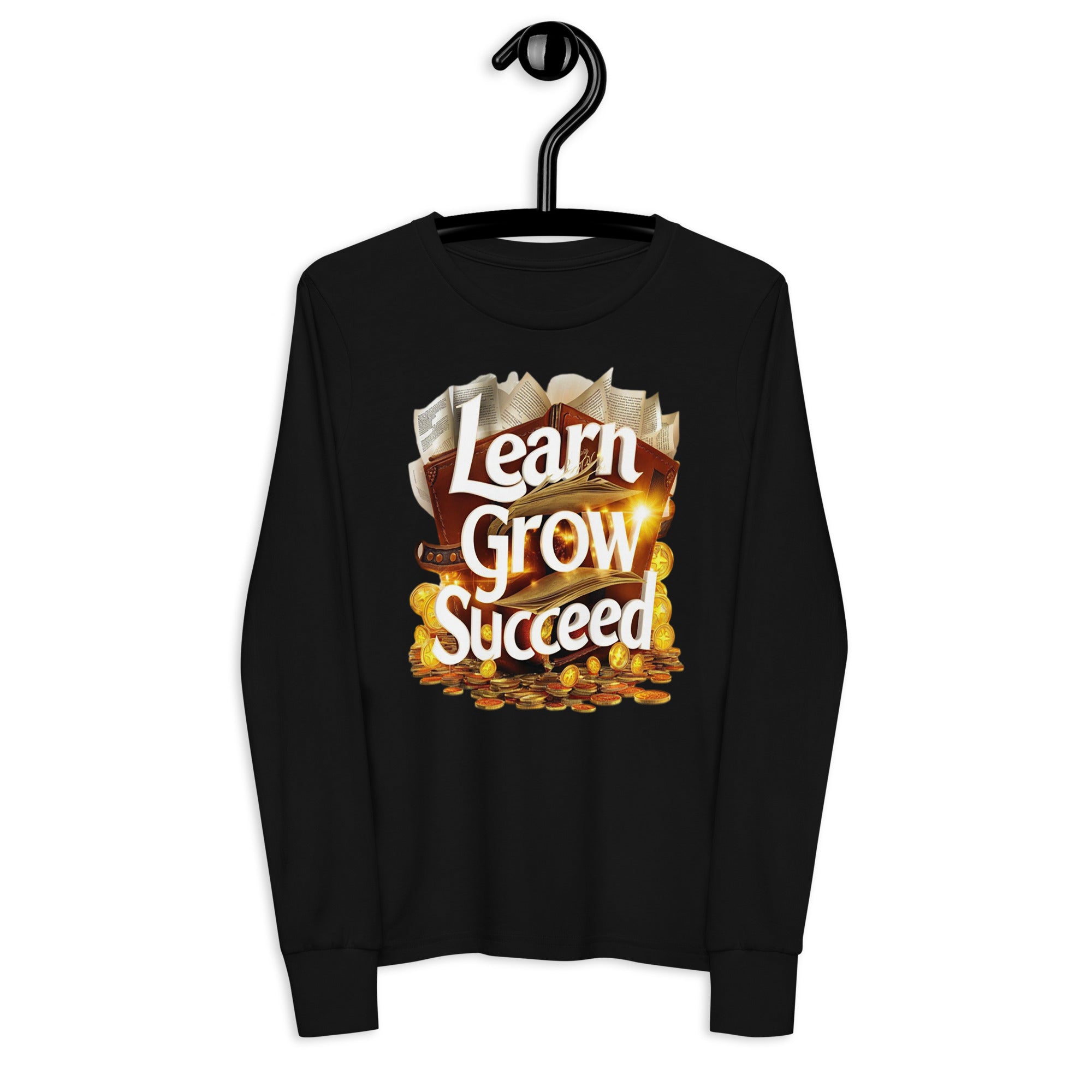 Youth Long Sleeve Learn Grow Succeed Printed Crew Neck Tee