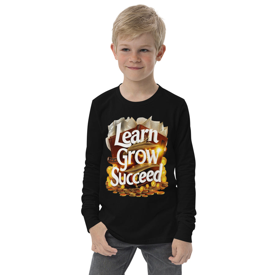 Youth Long Sleeve Learn Grow Succeed Printed Crew Neck Tee