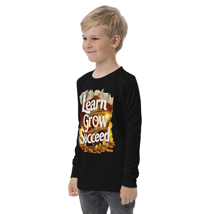 Youth Long Sleeve Learn Grow Succeed Printed Crew Neck Tee