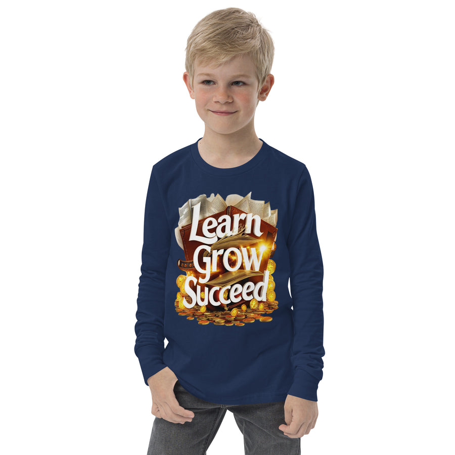 Youth Long Sleeve Learn Grow Succeed Printed Crew Neck Tee