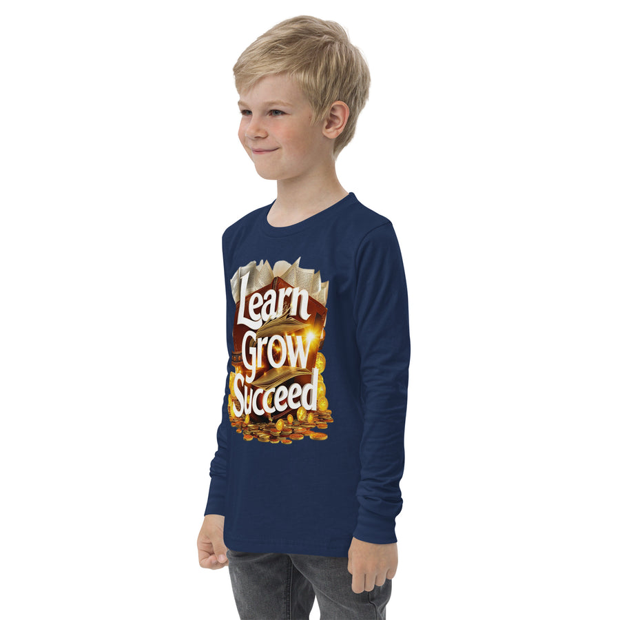 Youth Long Sleeve Learn Grow Succeed Printed Crew Neck Tee